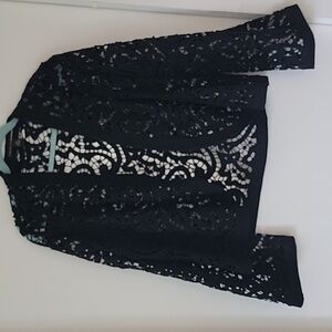Ellen Tracy Black wool Lace pattern jacket for evening.  S8